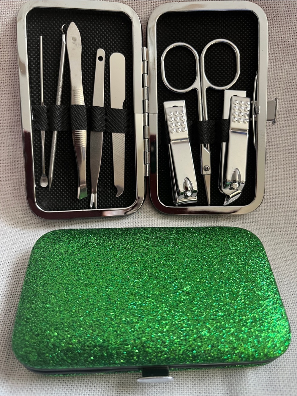 Green Silver Stainless Steel Travel Manicure Set